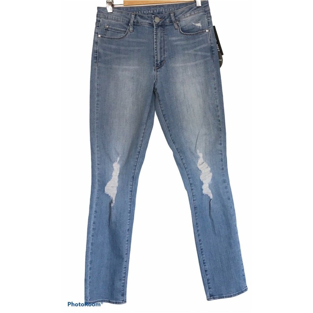 Articles of Society Women's Blue Distress High Rise Straight Jeans Sz 26 / 3
